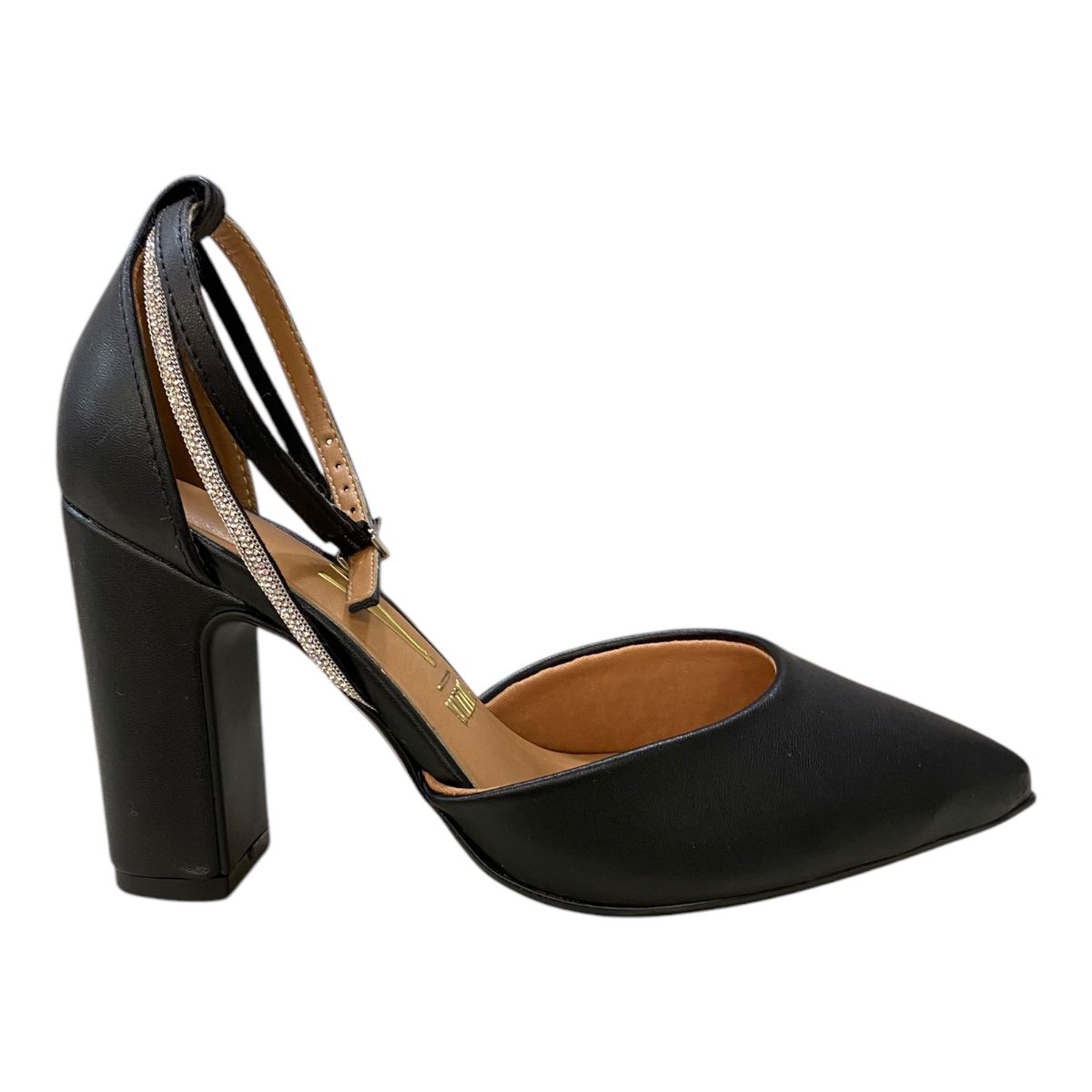 Sapato Scarpin Feminino Vizzano Casual Salto Alto Brilho Strass 1285.449 Preto Preto 1