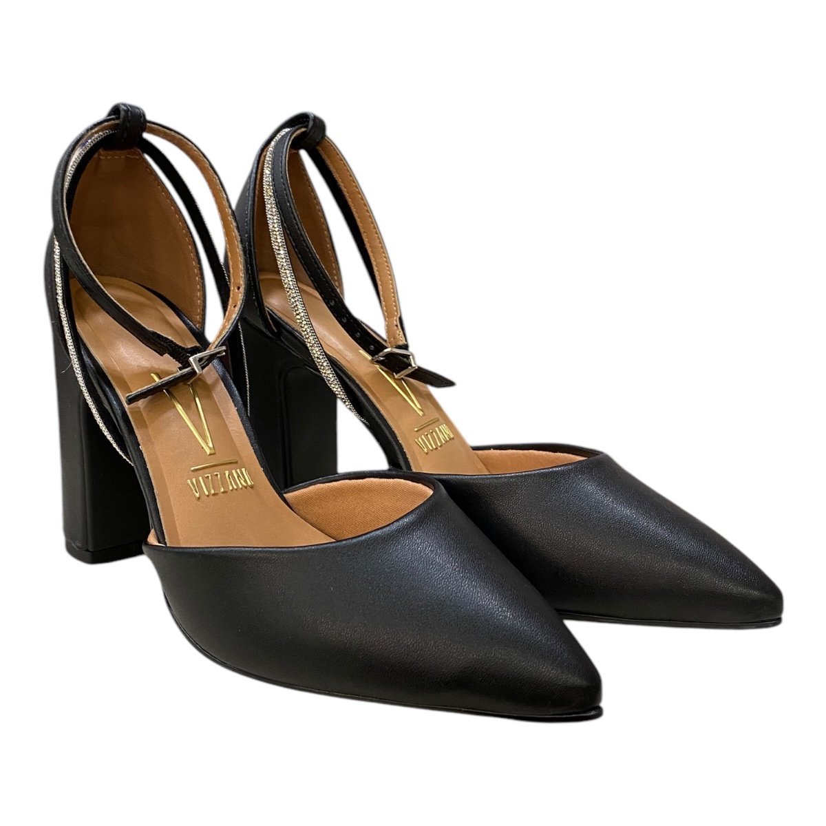 Sapato Scarpin Feminino Vizzano Casual Salto Alto Brilho Strass 1285.449 Preto Preto 2