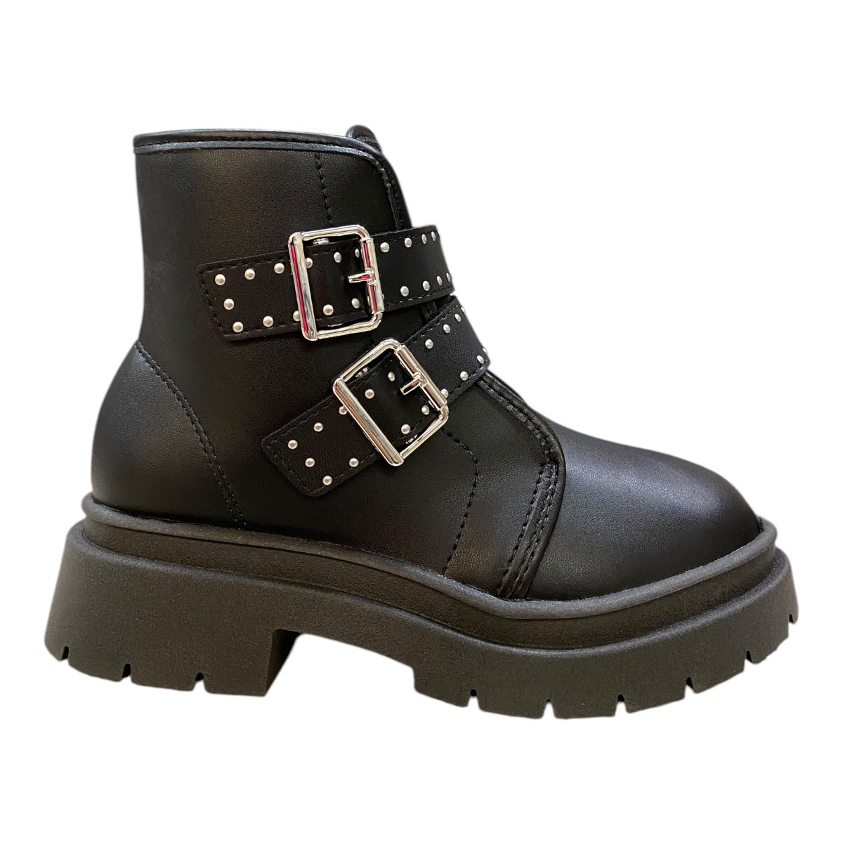 Bota Coturno Infantil Menina Molekinha Casual Tratorado Fivela 2182.114 Preto Preto 1