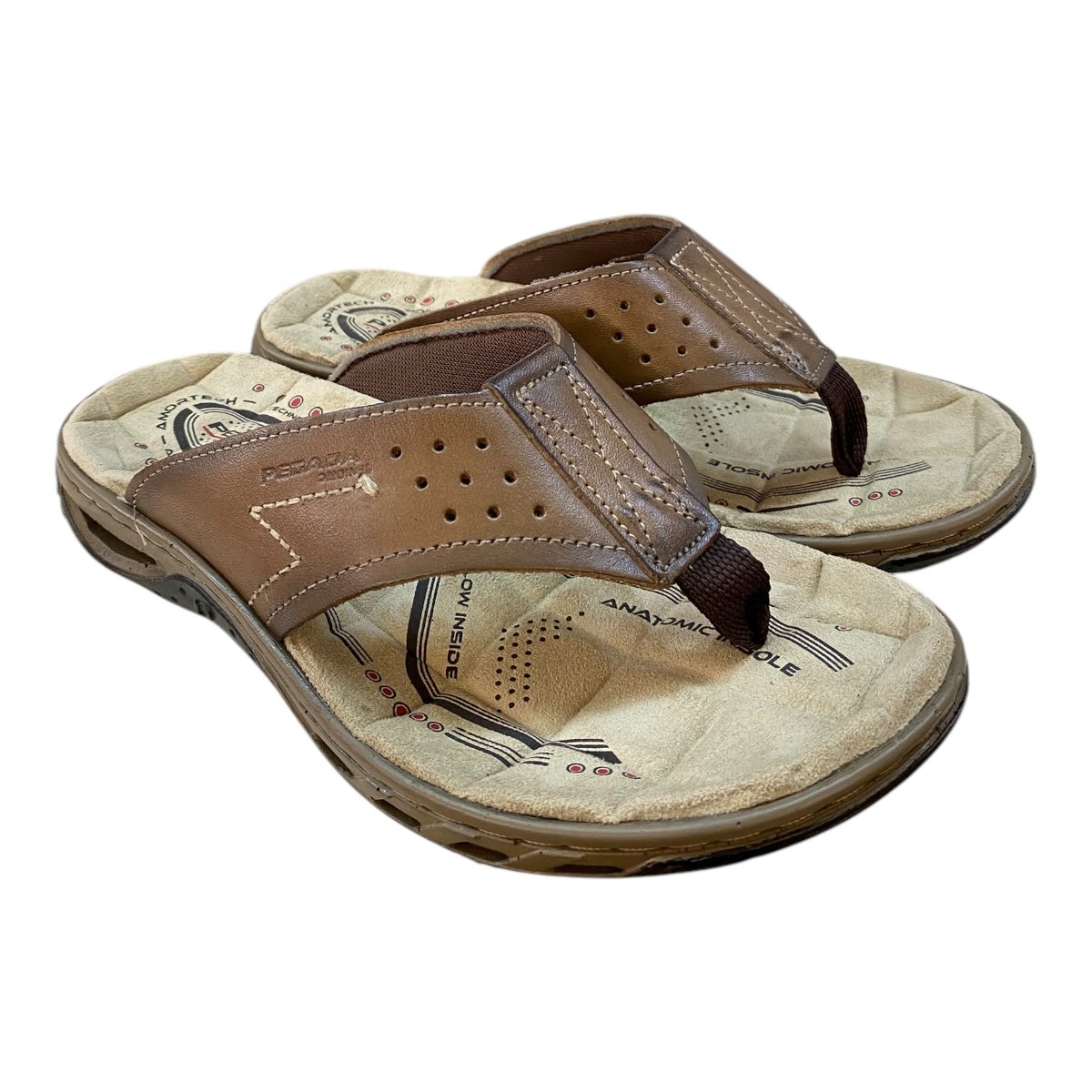 Chinelo Masculino Pegada Conforto Em Couro Tiras Dedo 13166301 Caramelo Caramelo 2