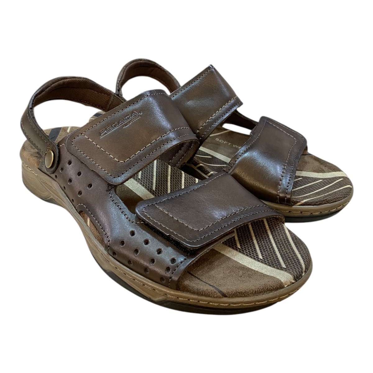 Sandalia Masculino Pegada Conforto Couro Calce Fácil Auto Colante 132254-03 marrom Marrom 2