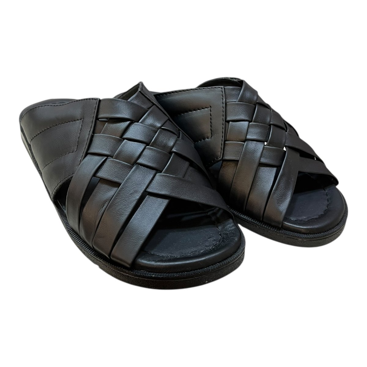 Chinelo Masculino Italianinho Casual Conforto Couro Trançado 10340101 Preto Preto 2