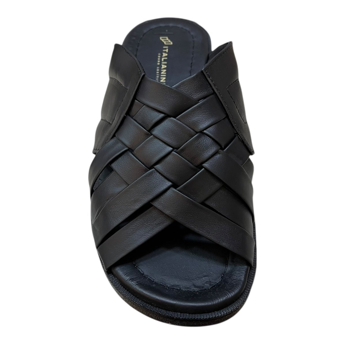 Chinelo Masculino Italianinho Casual Conforto Couro Trançado 10340101 Preto Preto 3