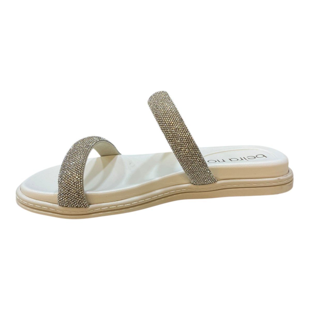 Chinelo Papete Feminino Beira Rio Casual Tiras Brilho Strass 8488.122 Branco Branco 5