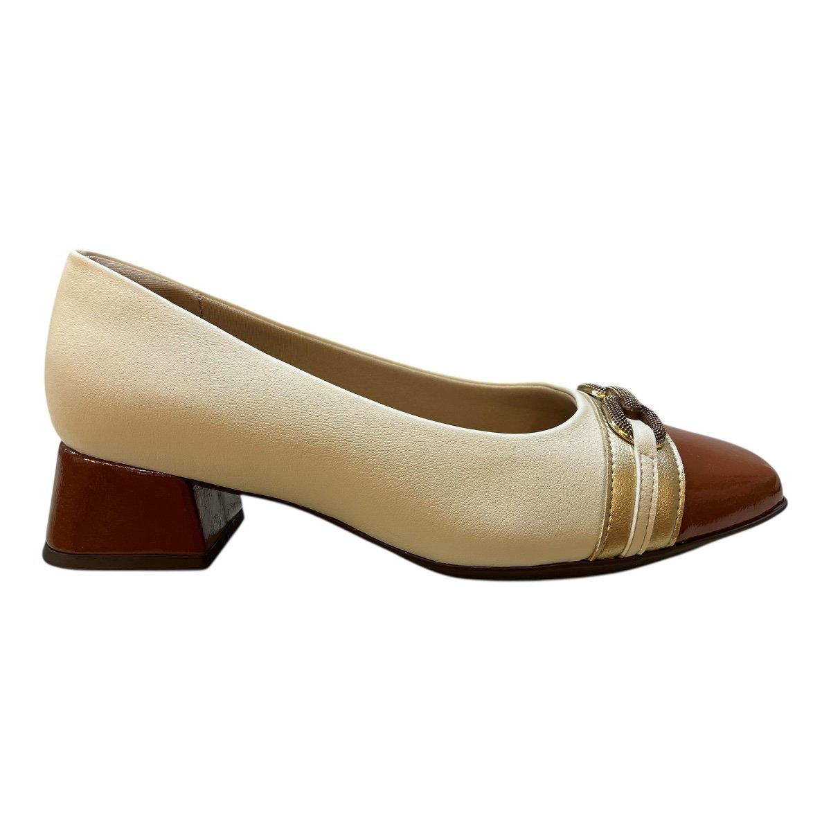 Sapato Scarpin Feminino Piccadilly Ultraconforto Salto Médio Bico Quadrado 160099 Marfim