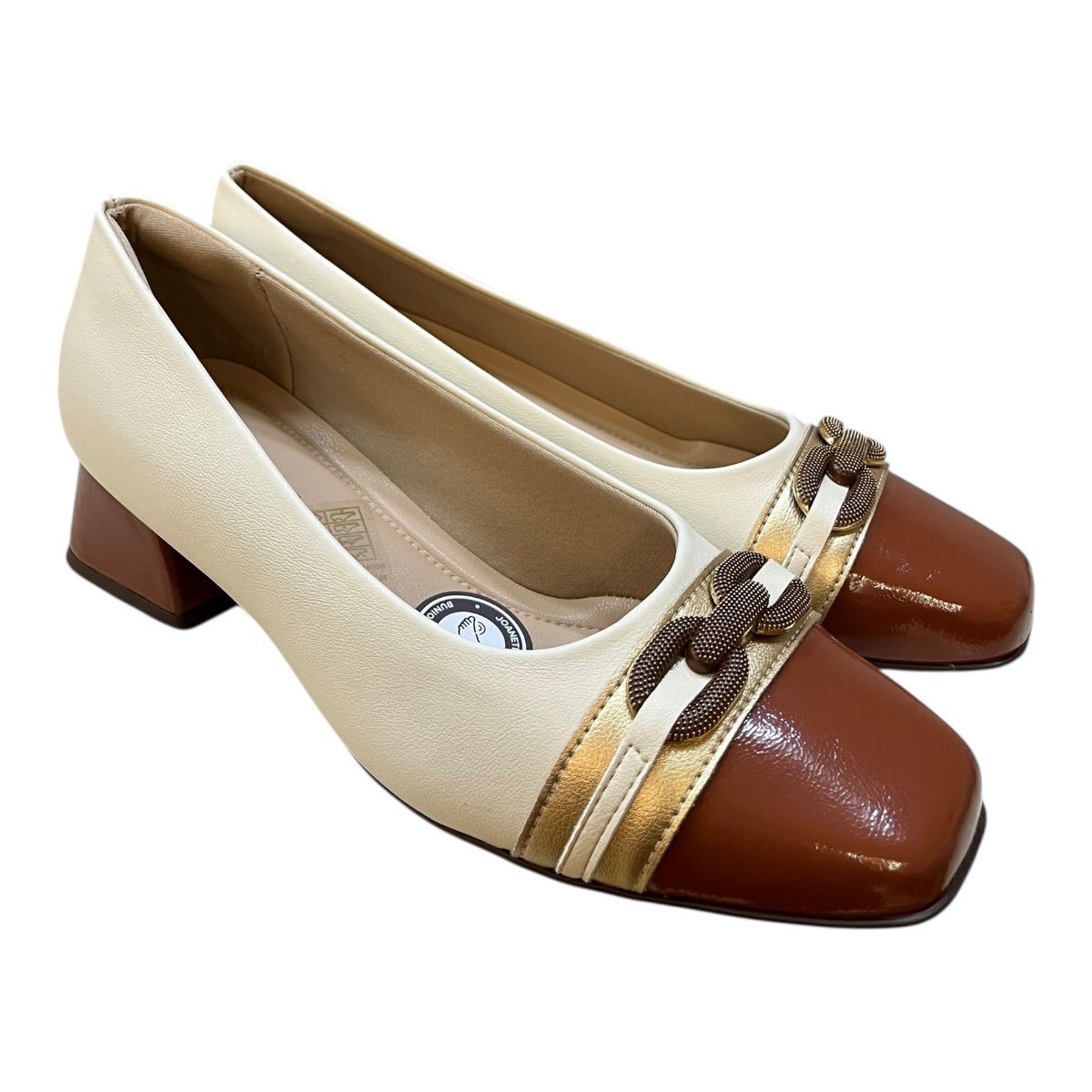Sapato Scarpin Feminino Piccadilly Ultraconforto Salto Médio Bico Quadrado 160099 Marfim Marfim 2