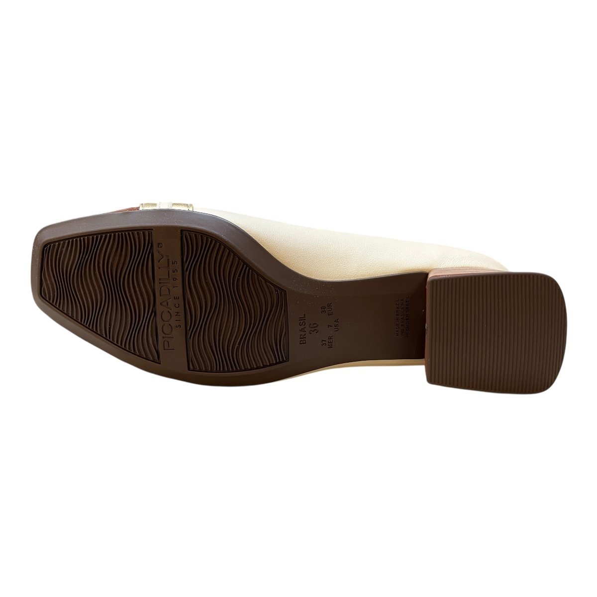 Sapato Scarpin Feminino Piccadilly Ultraconforto Salto Médio Bico Quadrado 160099 Marfim Marfim 3