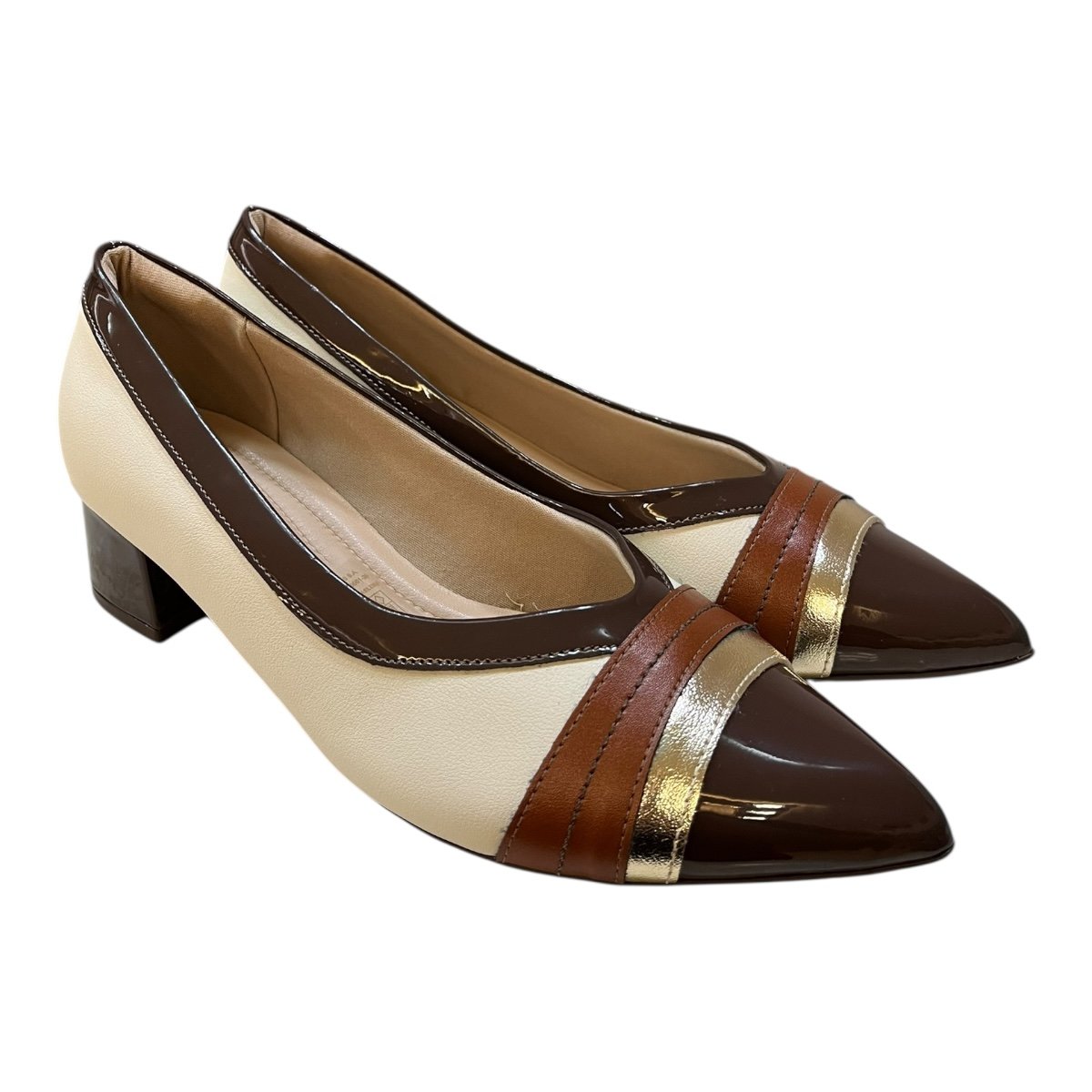 Sapato Scarpin Feminino Piccadilly Casual Ultraconforto Salto Médio Bico Fino 739082 Marfim Marfim 2