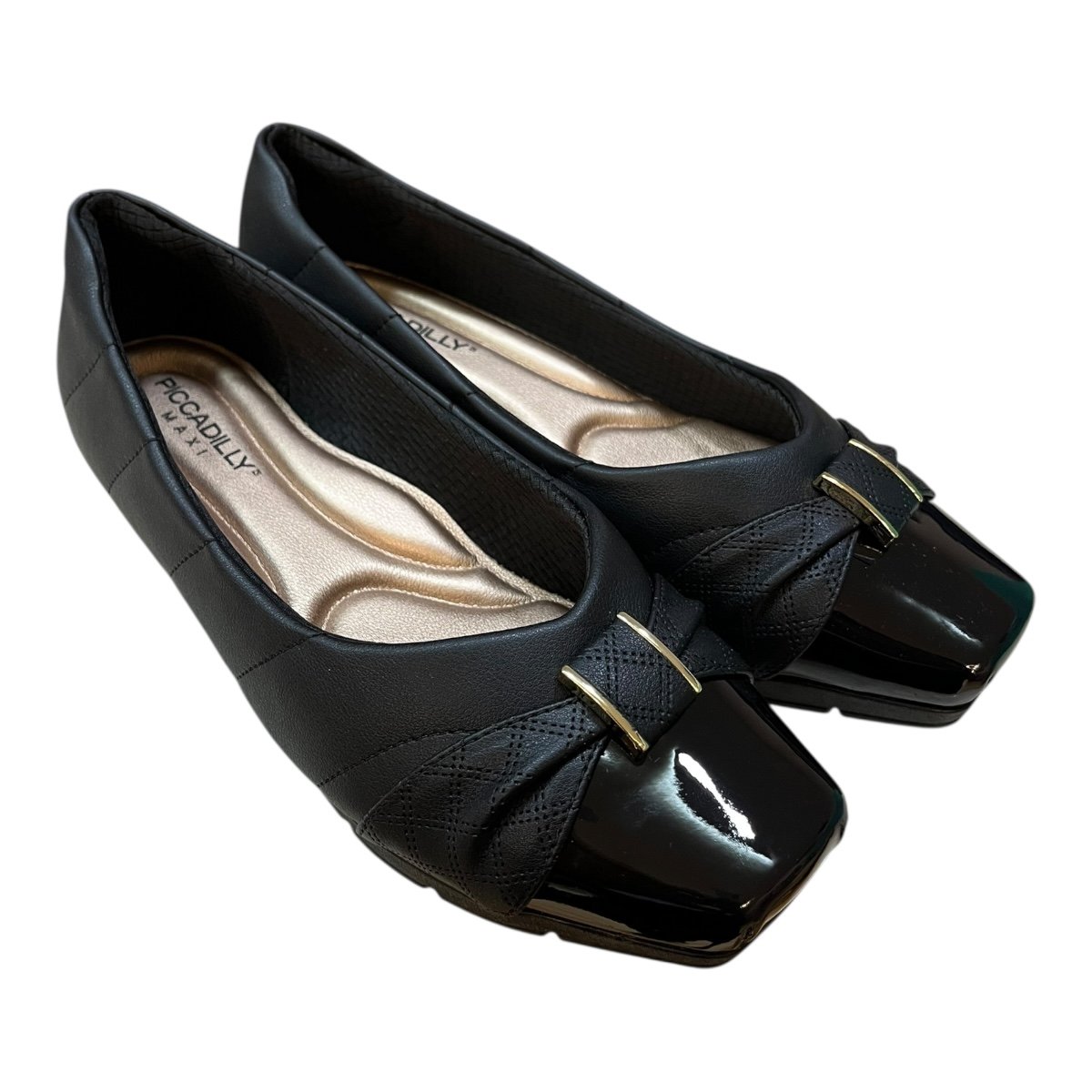 Sapatilha Feminino Piccadilly Casual Anabela Ultraconforto Bico Quadrado Metalizado  147320 Preto Preto 2