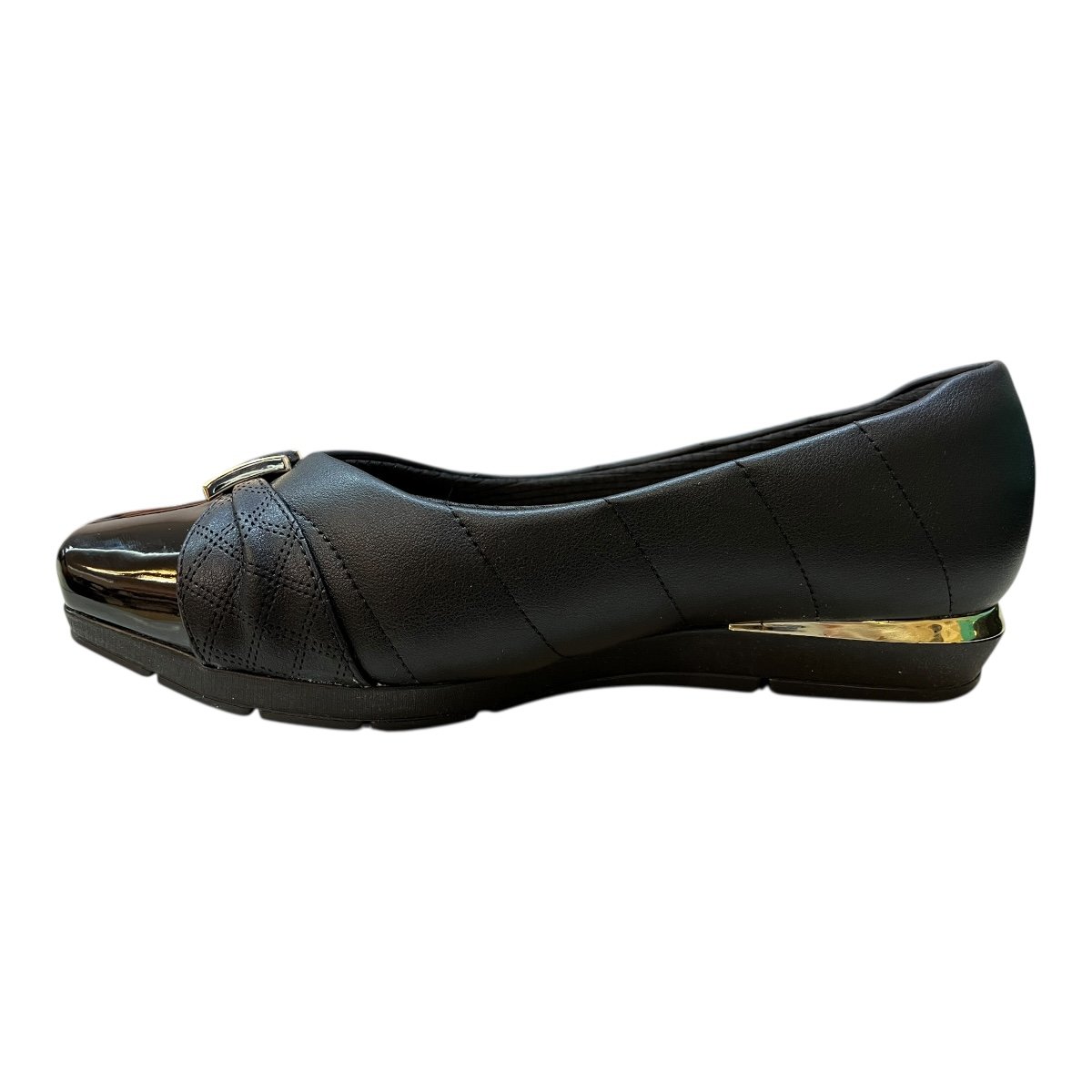 Sapatilha Feminino Piccadilly Casual Anabela Ultraconforto Bico Quadrado Metalizado  147320 Preto Preto 4