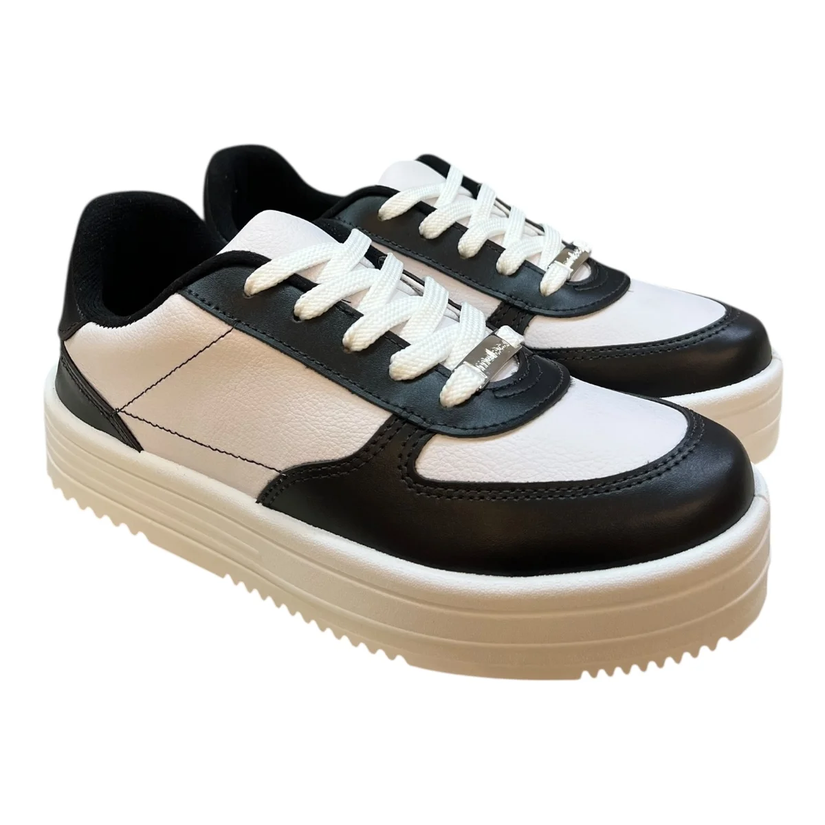 Tenis Feminino Moleca Casual Plataforma Retrô Amarração Multi Cor 5782.313 Branco Branco/Preto 2