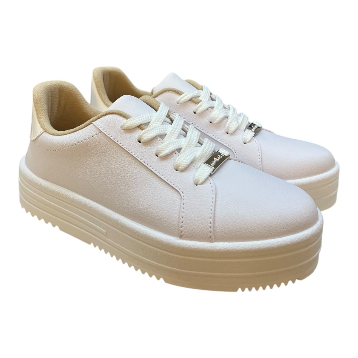 Tenis Feminino Moleca Casual Amarração Plataforma Retrô Básico 5782.314 Branco Branco 2