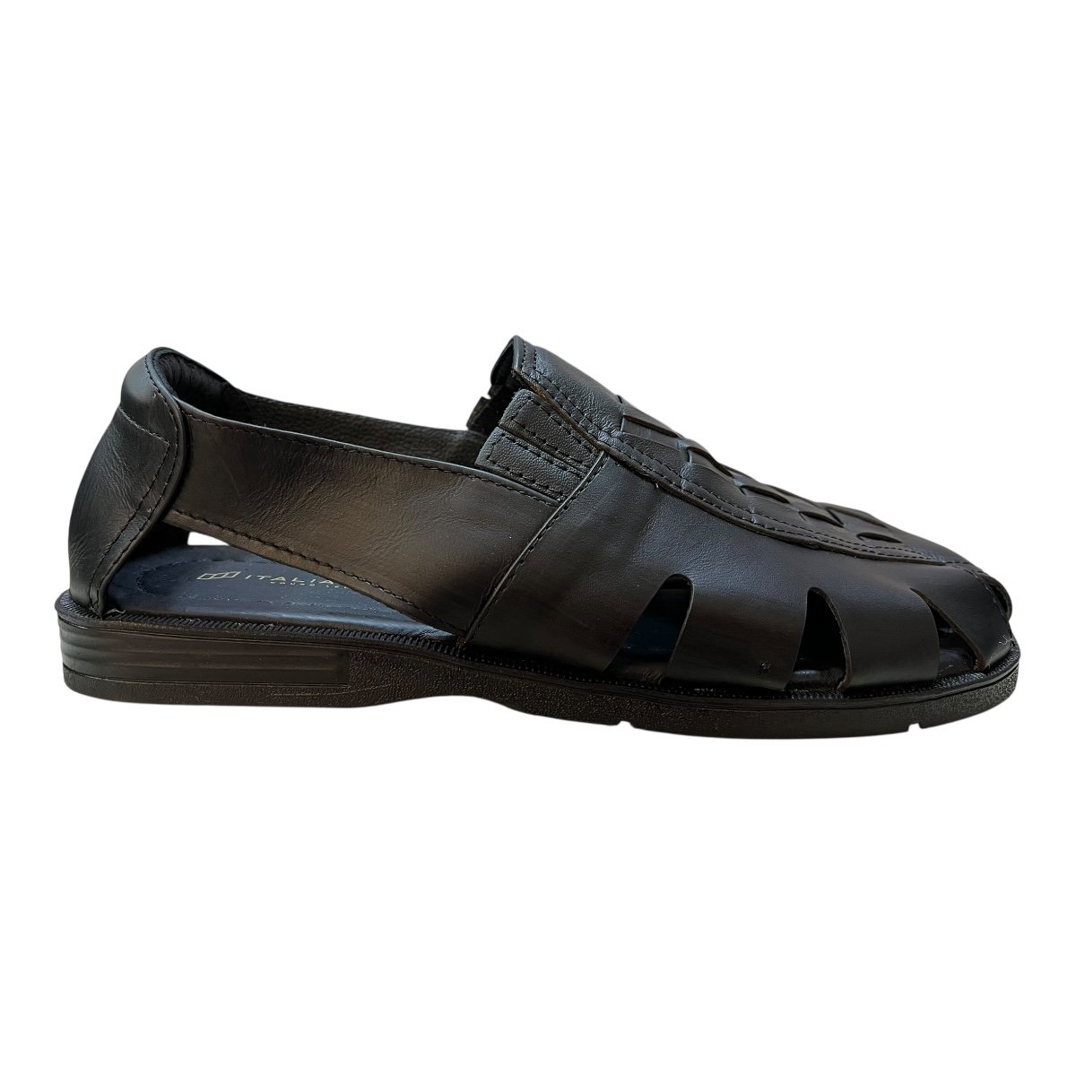 Sandalia Masculino Italianinho Couro Calce Fácil Tiras Antiderrapante Conforto 10340703 Preto