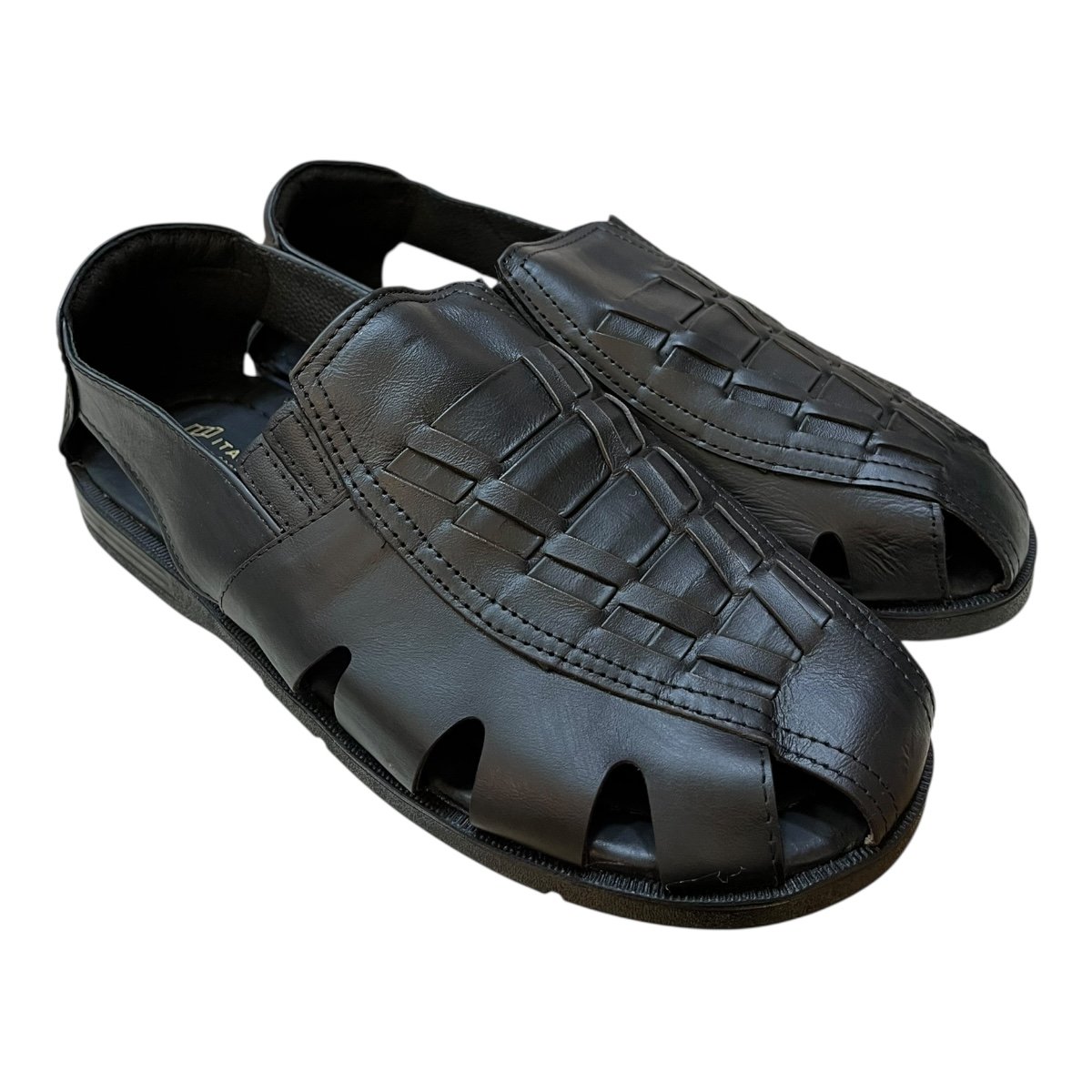 Sandalia Masculino Italianinho Couro Calce Fácil Tiras Antiderrapante Conforto 10340703 Preto Preto 2