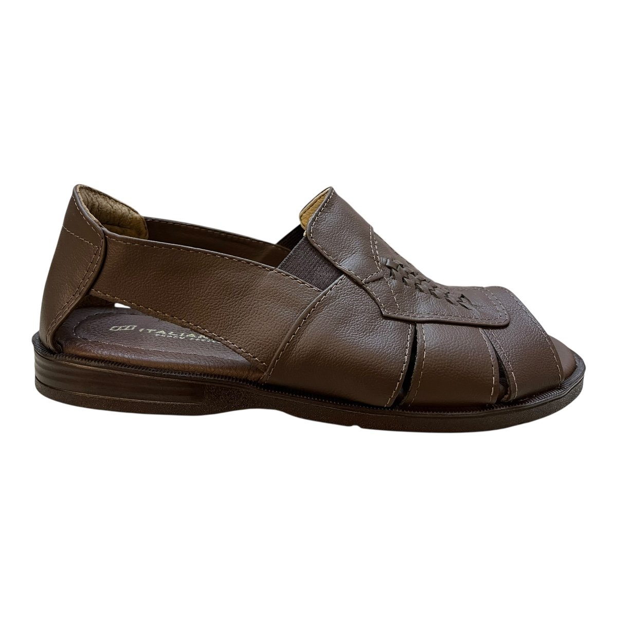 Sandalia Masculino Italianinho Conforto Couro Calce Fácil Tiras Antiderrapante 10340504 marrom Marrom 1