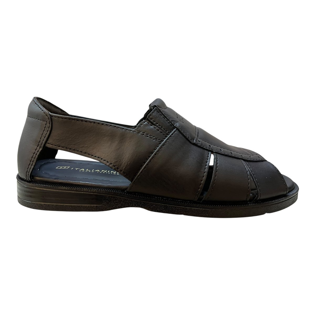 Sandalia Masculino Italianinho Couro Calce Fácil Tiras Antiderrapante Conforto 10340503 Preto