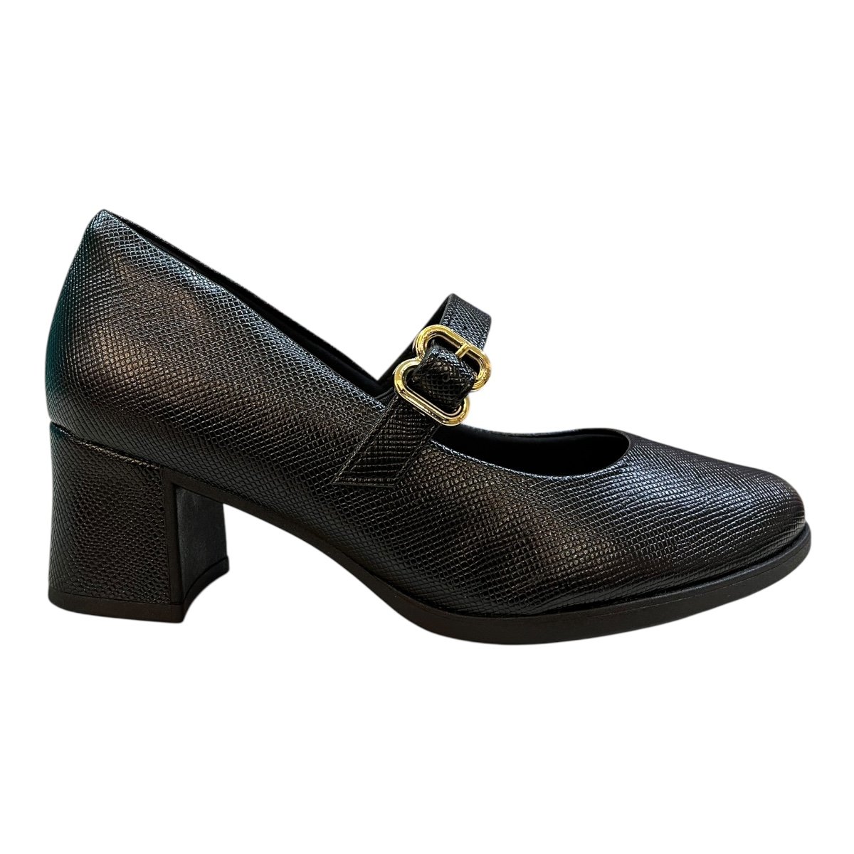 Sapato Scarpin Feminino Piccadilly Ultraconforto Superleve Fivela Salto Bloco 654063 Preto