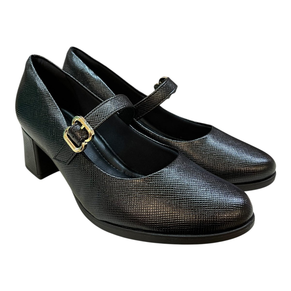 Sapato Scarpin Feminino Piccadilly Ultraconforto Superleve Fivela Salto Bloco 654063 Preto Preto 2