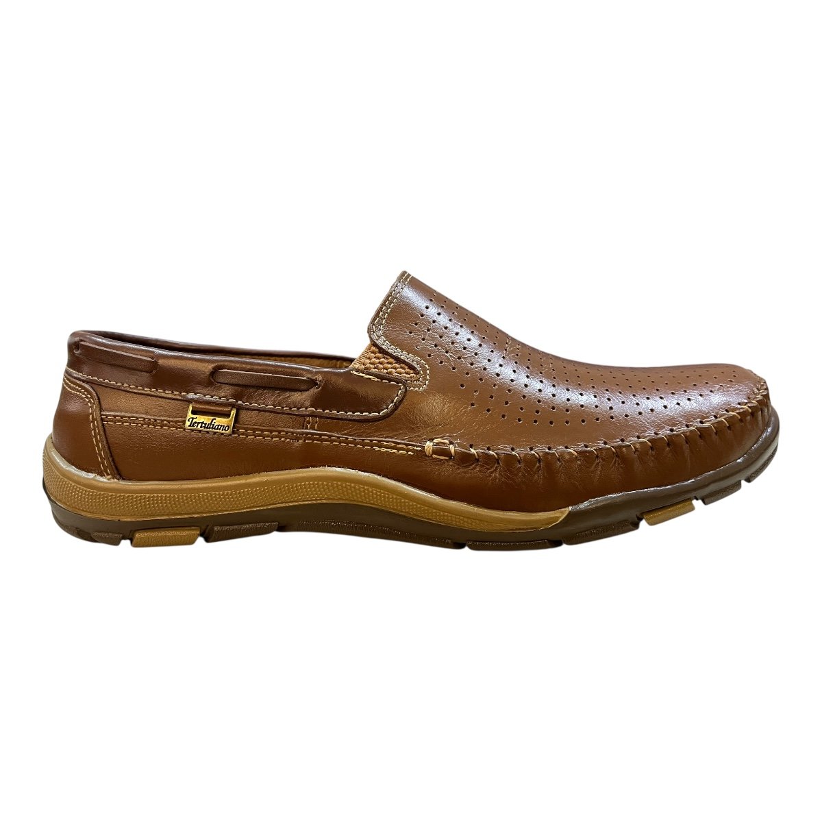 Mocassim Masculino Tertuliano 85 Ultraconforto Solado Emborrachado Couro Caramelo Caramelo 1