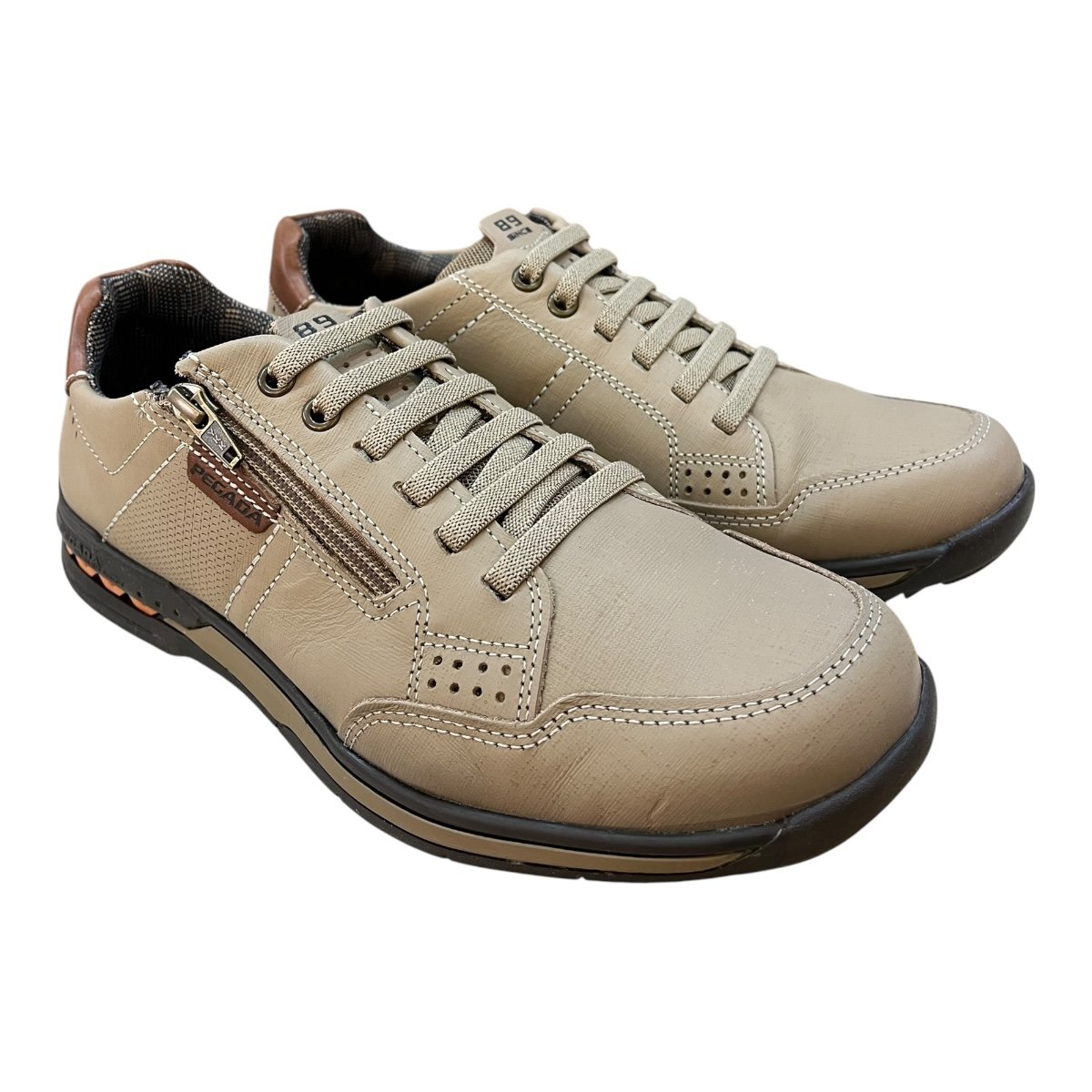 Sapatenis Masculino Pegada Casual Ultraconforto Zíper Amortecedor Couro 114861-04 Bege Bege/Marrom 2