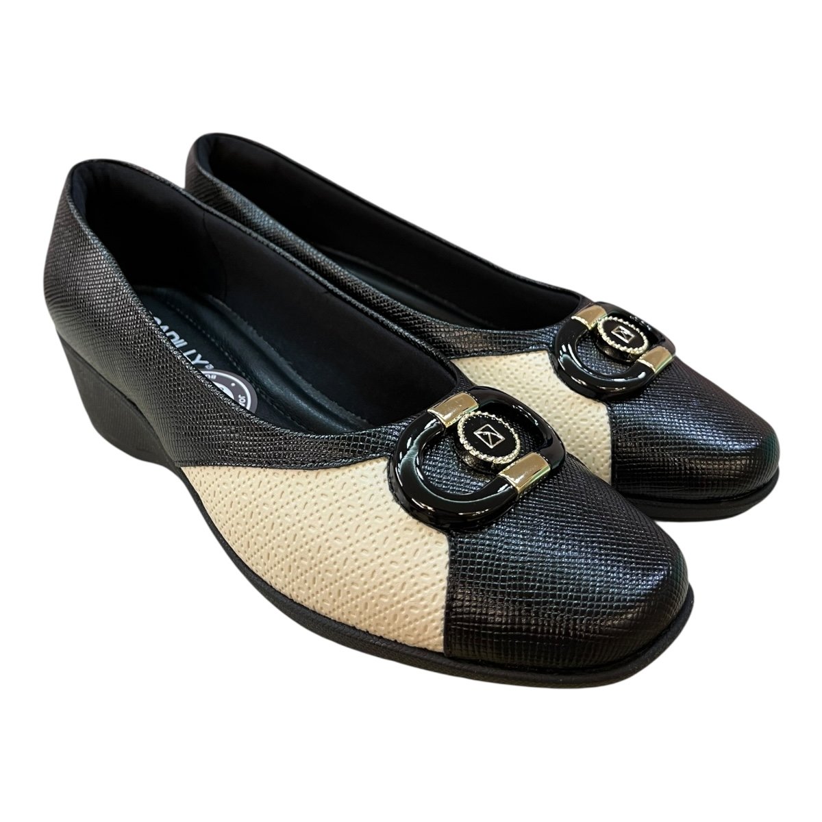 Sapatilha Anabela Feminino Piccadilly Casual Ultraconforto Superleve Salto Médio 143233 Preto Preto/Branco 2