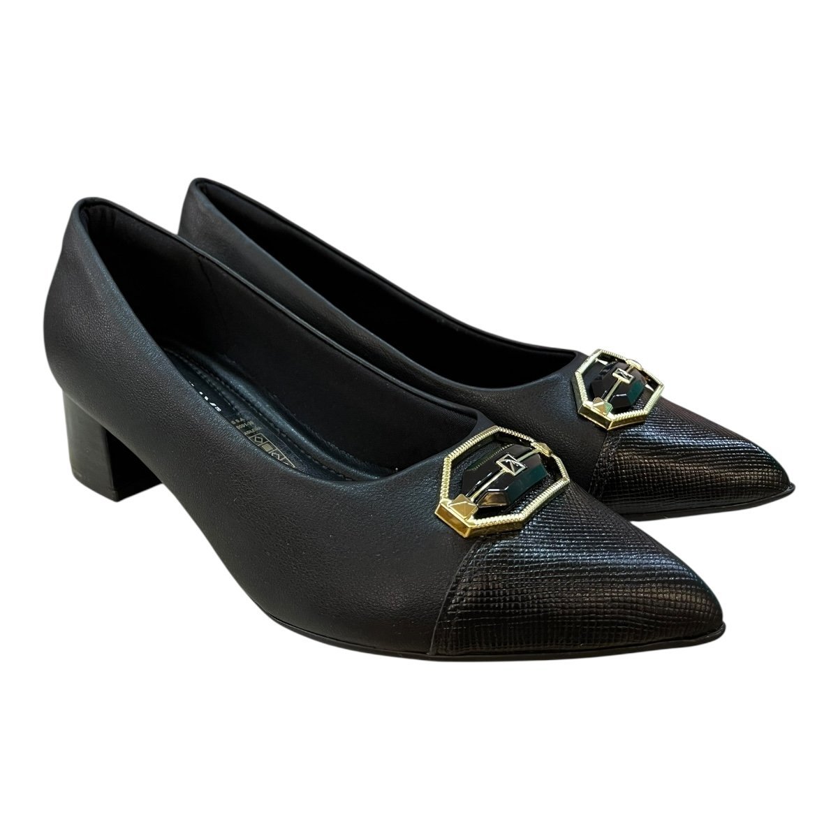 Sapato Scarpin Feminino Piccadilly Casual Bico Fino Salto Médio Ultraconforto 739078 Preto Preto 2