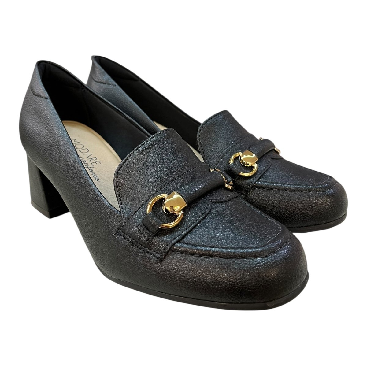 Sapato Scarpin Feminino Modare Casual Ultraconforto Salto Bloco Médio Bico Quadrado 7373.118 Preto Preto 2