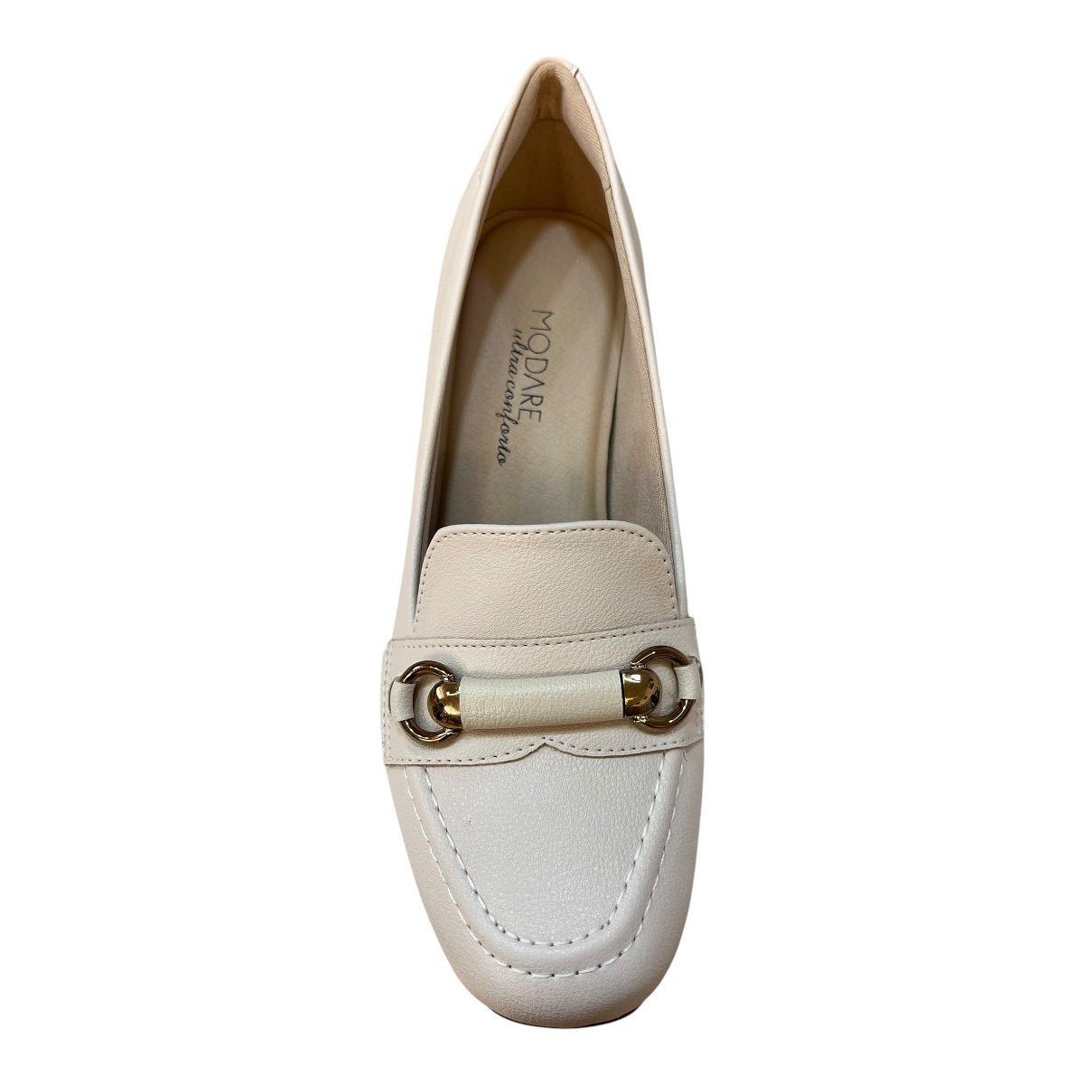 Sapato Scarpin Feminino Modare Casual Ultraconforto Salto Bloco Médio Bico Quadrado 7373.118 Marfim Marfim 6