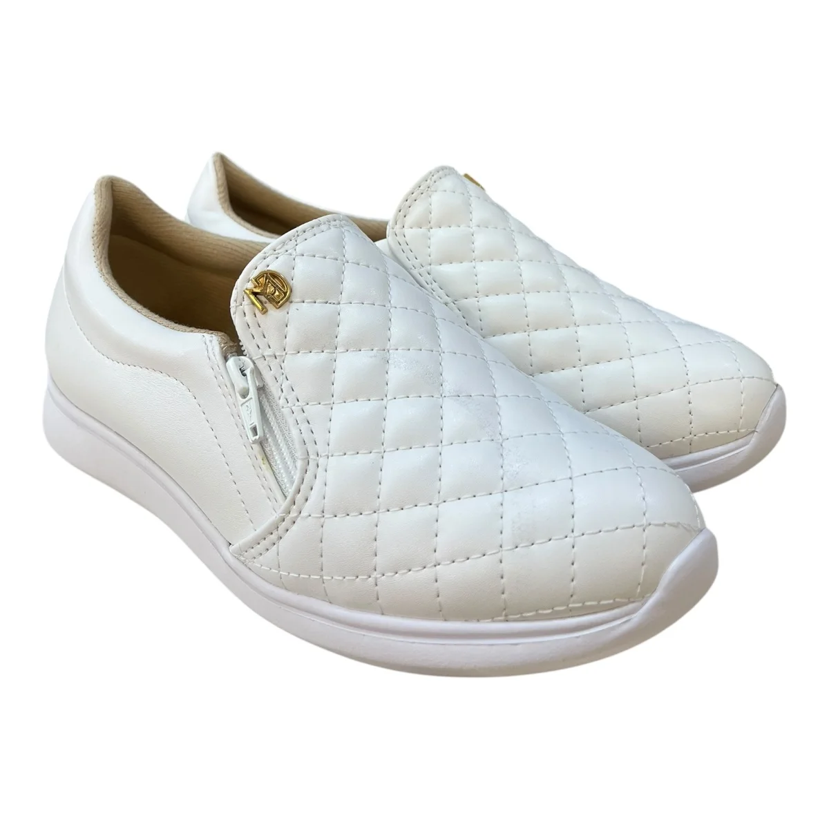 Tenis Feminino Modare Casual Calce Fácil Zíper Ultraconforto 7358.224 Branco Branco 2