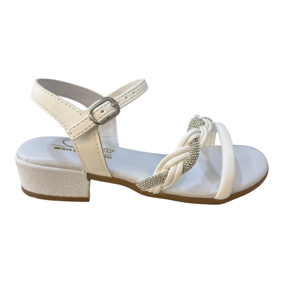 Sandalia Infantil Menina Kidy Salto Casual Conforto Brilho Strass Tranças 42000540004 Branco