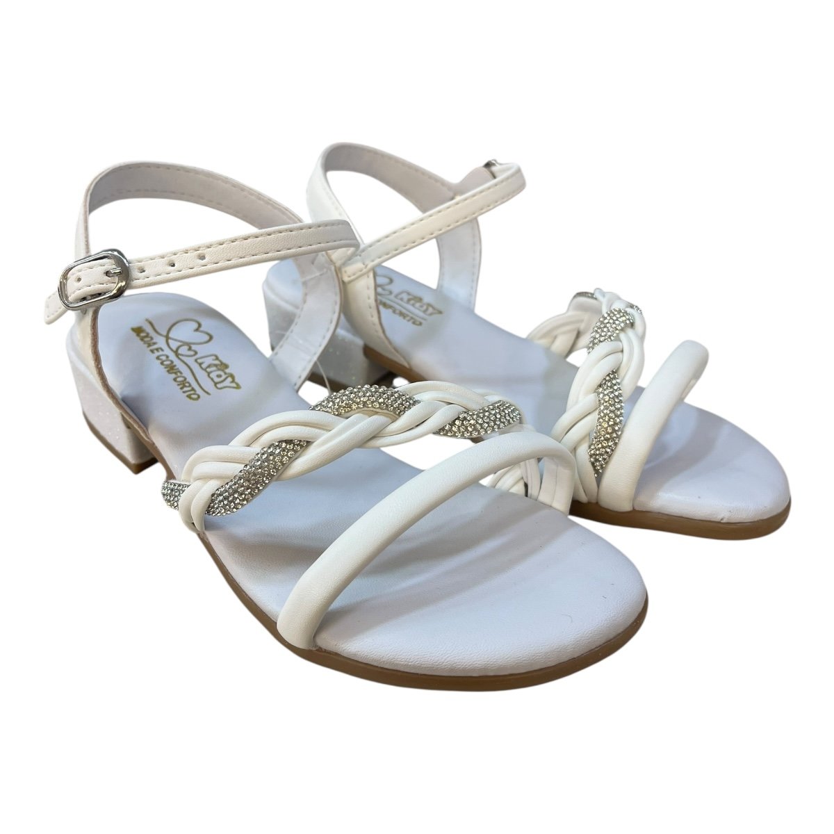 Sandalia Infantil Menina Kidy Salto Casual Conforto Brilho Strass Tranças 42000540004 Branco Branco 2
