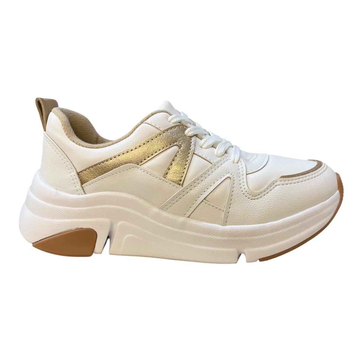 Tenis Feminino Modare Casual Ultraconforto Superleve Metalizado 7401.102 Branco Branco/Dourado 1