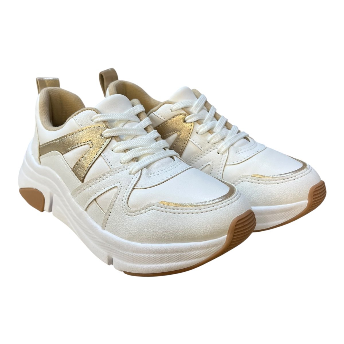 Tenis Feminino Modare Casual Ultraconforto Superleve Metalizado 7401.102 Branco Branco/Dourado 2
