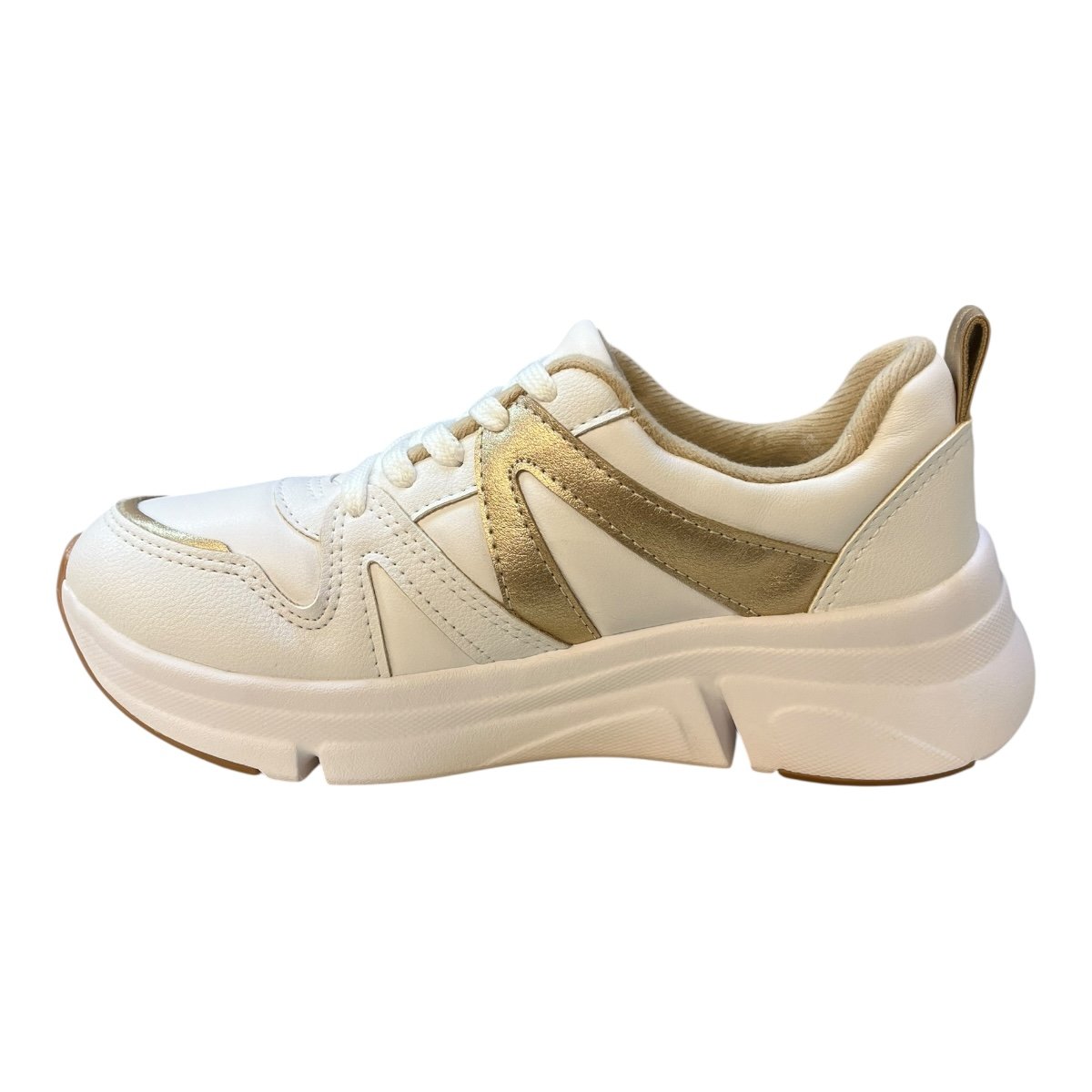 Tenis Feminino Modare Casual Ultraconforto Superleve Metalizado 7401.102 Branco Branco/Dourado 4