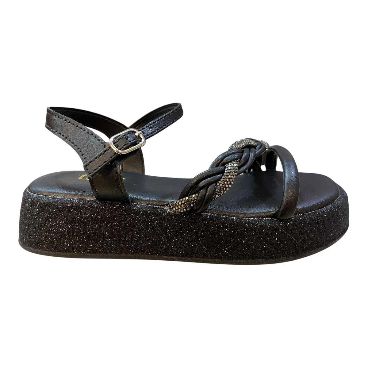 Sandalia Infantil Menina Kidy Conforto Anabela Tranças Brilho Fivela 44200190007 Preto