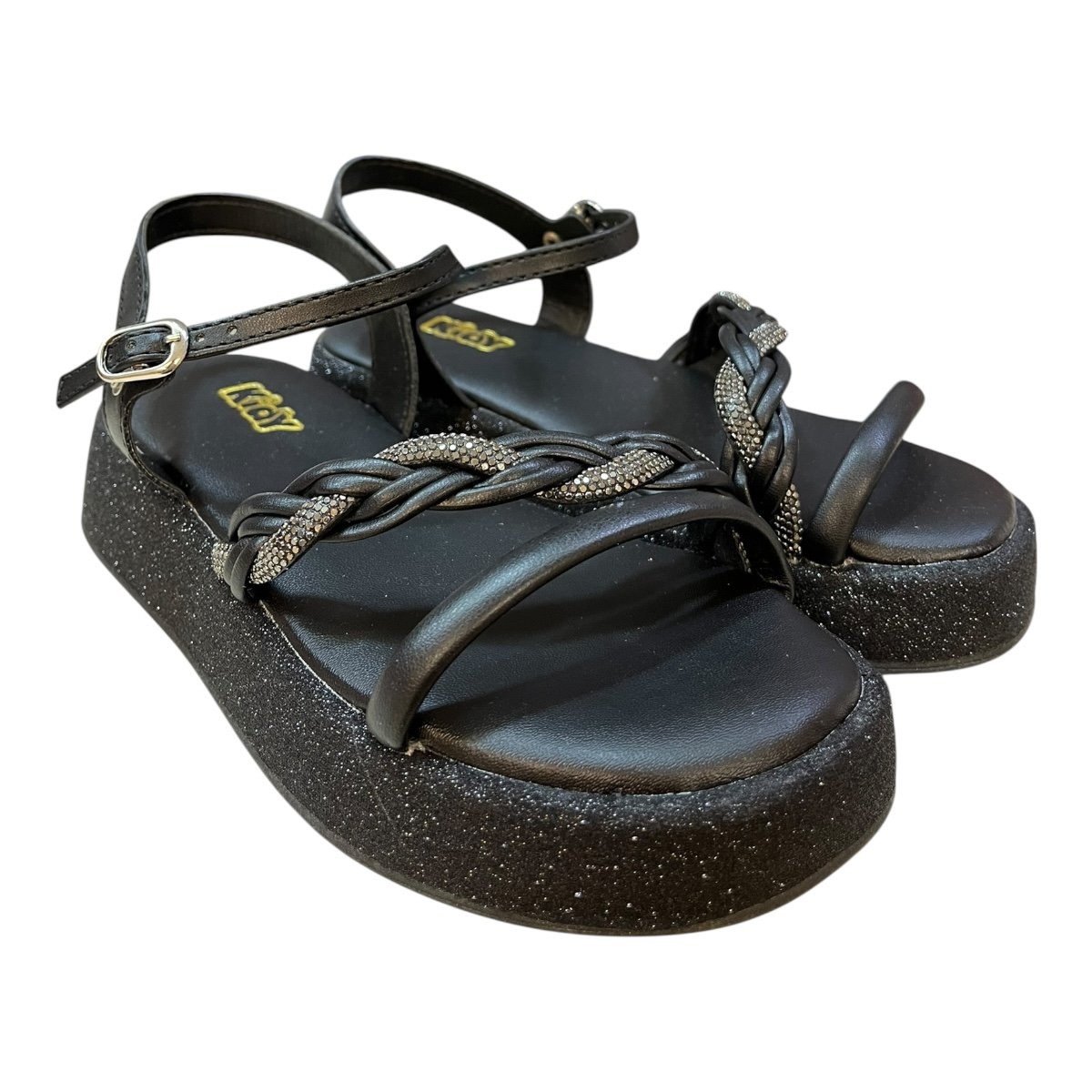 Sandalia Infantil Menina Kidy Conforto Anabela Tranças Brilho Fivela 44200190007 Preto Preto 2