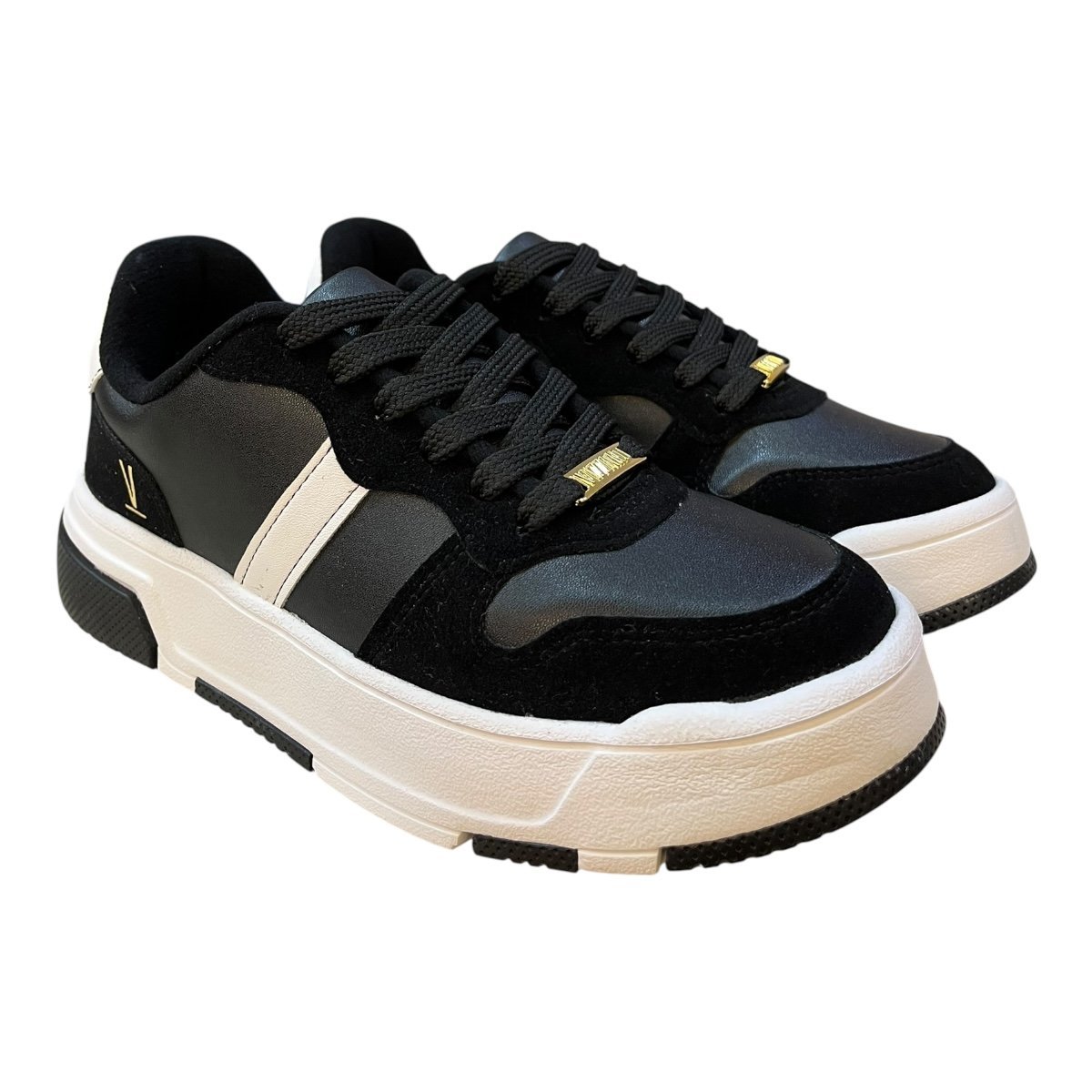 Tenis Feminino Vizzano Casual Plataforma Camurça Listras Retrô 1455.104 Preto Preto 2