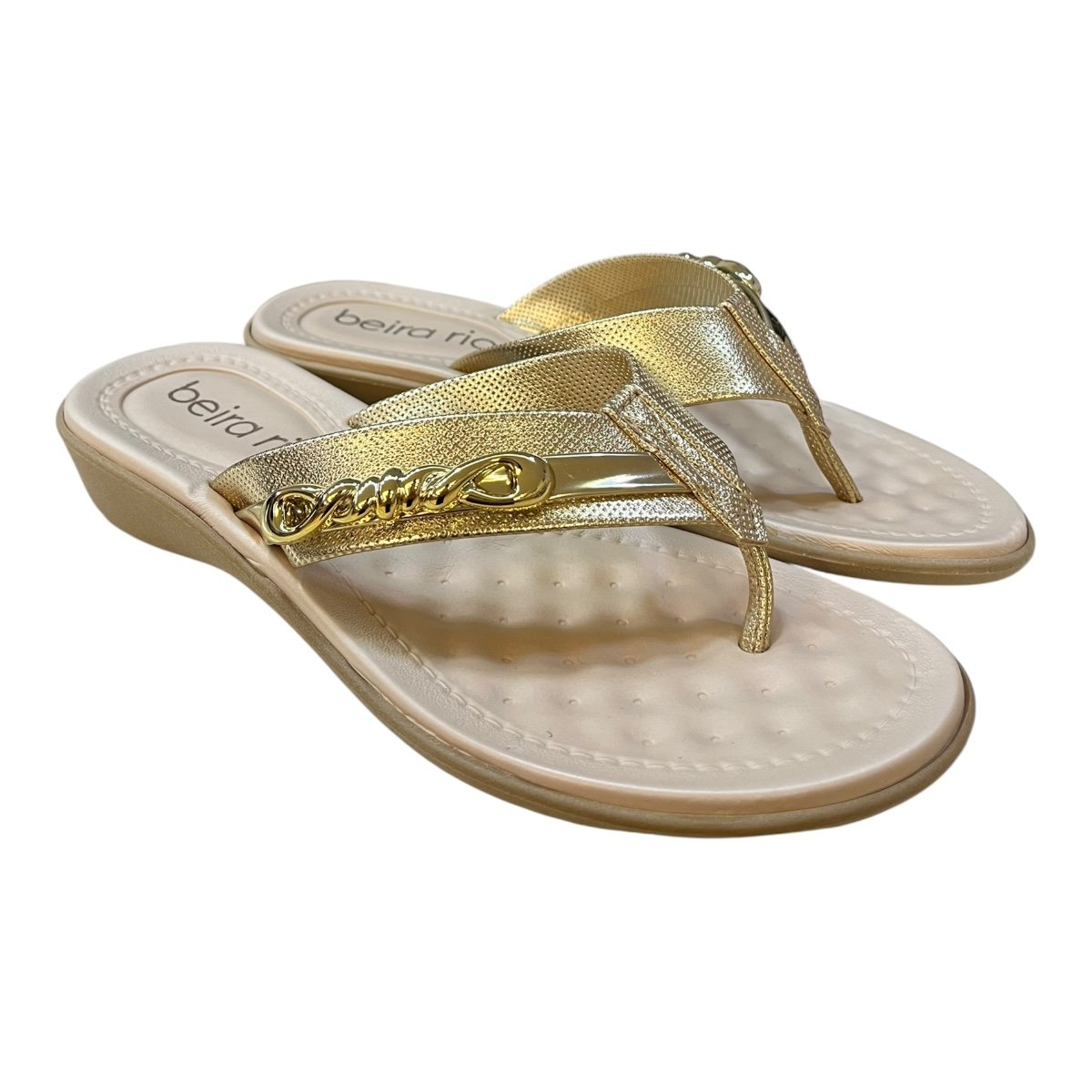 Chinelo Tamanco Feminino Beira Rio Brilho Metalizado Dedo Confort 8224.871 Dourado Dourado 2