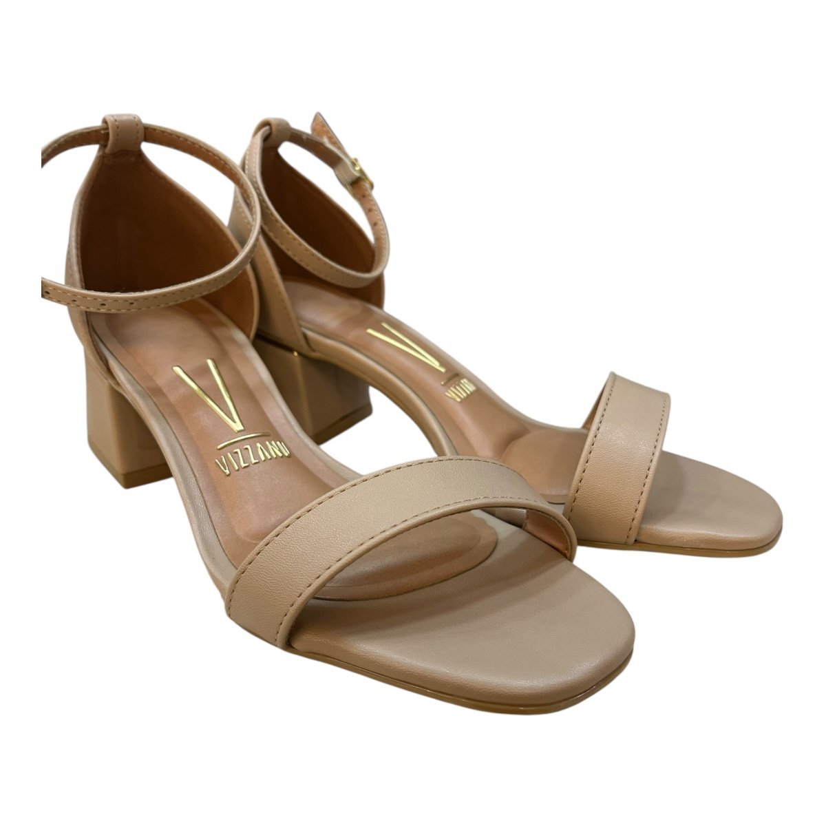 Sandalia Feminino Vizzano Pelica Salto Baixo Básica Calcanhar Fechado 6428.104 Bege Bege 2