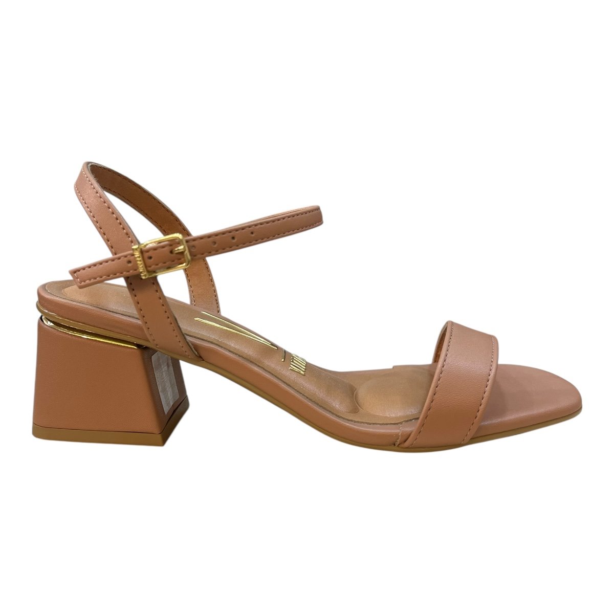 Sandalia Feminino Vizzano Casual Salto Bloco Metalizado Tira 6428.101 Nude