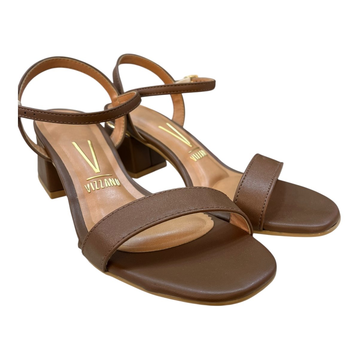 Sandalia Feminino Vizzano Casual Salto Bloco Metalizado Tira 6428.101 Marrom Marrom 2