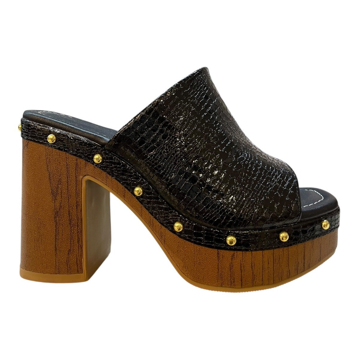 Tamanco Feminino Vizzano Casual Plataforma Salto Alto Bloco Croco  6541.205 Preto