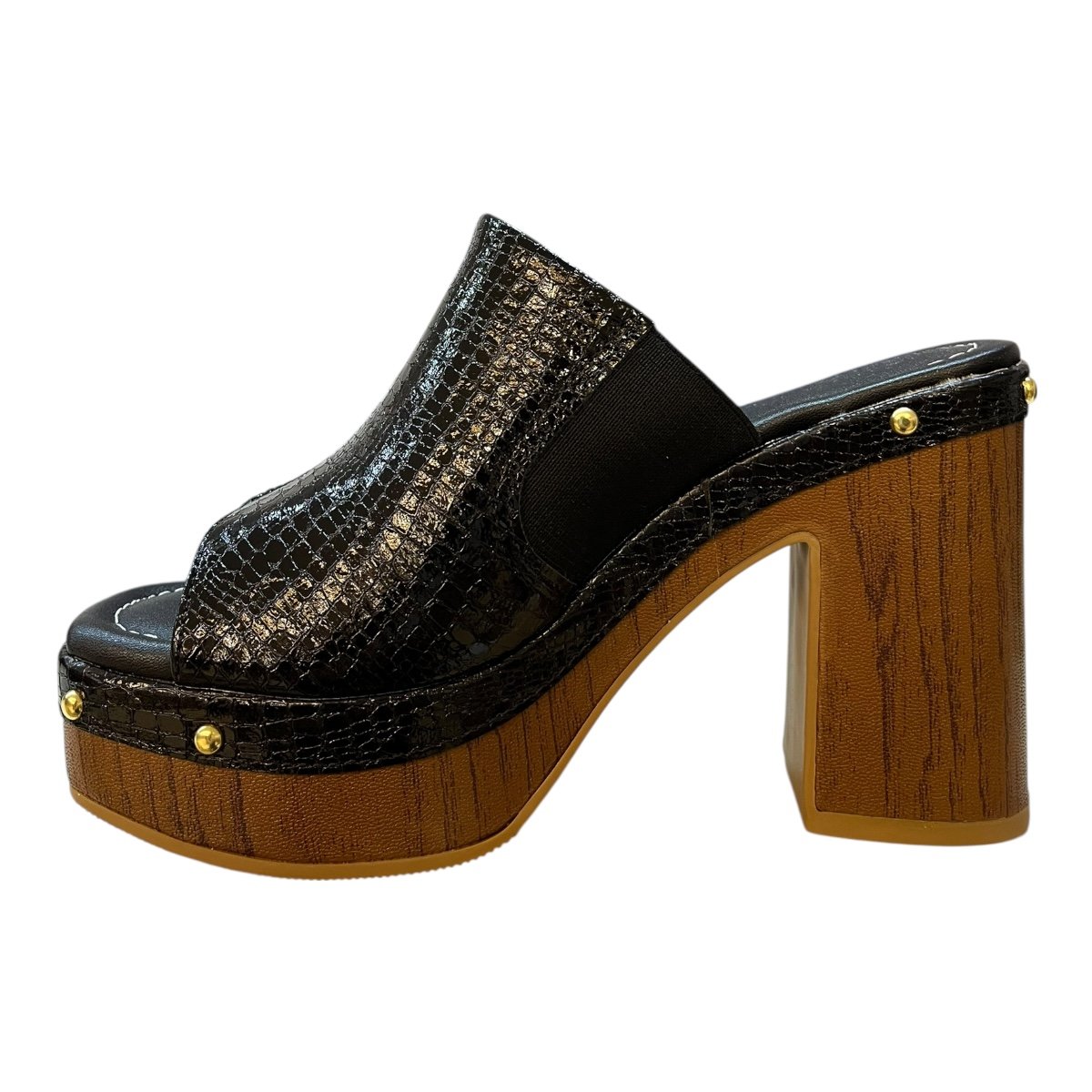 Tamanco Feminino Vizzano Casual Plataforma Salto Alto Bloco Croco 6541.205 Preto Preto 3