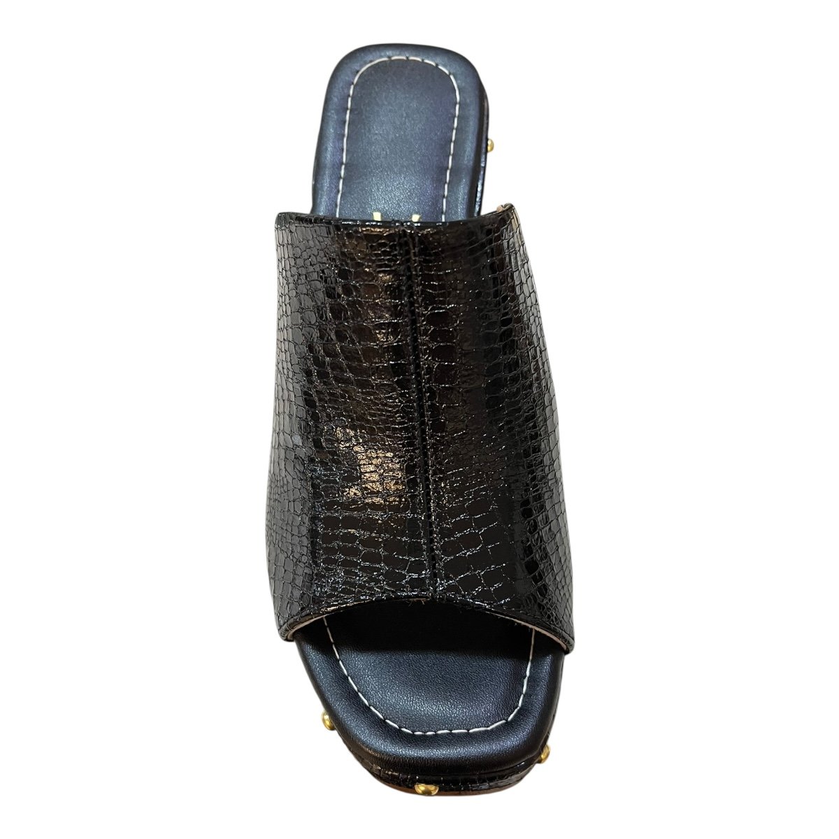 Tamanco Feminino Vizzano Casual Plataforma Salto Alto Bloco Croco 6541.205 Preto Preto 5