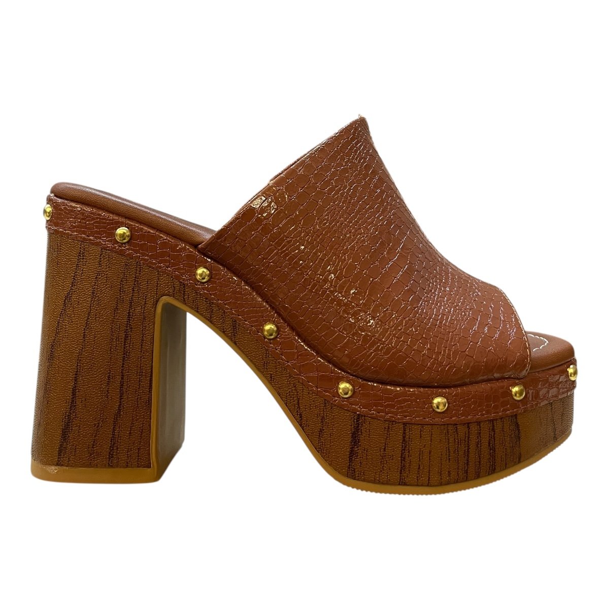 Tamanco Feminino Vizzano Casual Plataforma Salto Alto Bloco Croco  6541.205 Caramelo