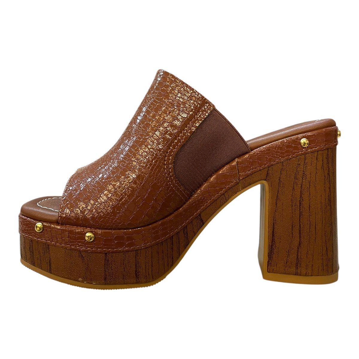 Tamanco Feminino Vizzano Casual Plataforma Salto Alto Bloco Croco  6541.205 Caramelo Marrom 3