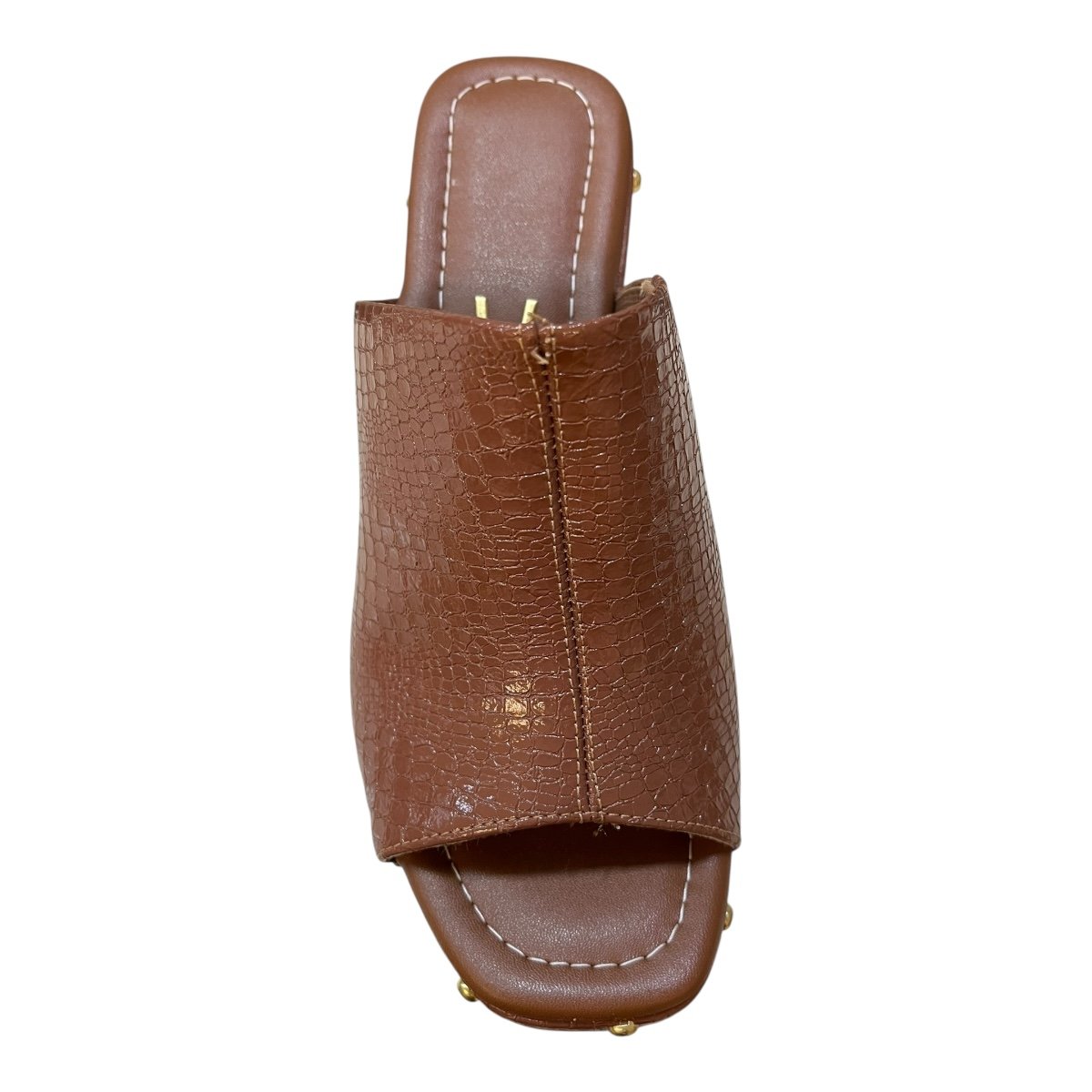Tamanco Feminino Vizzano Casual Plataforma Salto Alto Bloco Croco  6541.205 Caramelo Marrom 5
