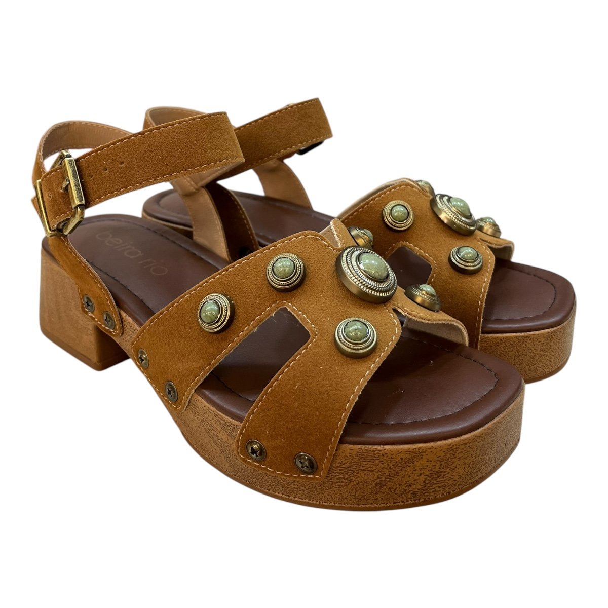 Sandalia Tamanco Feminino Beira Rio Casual Tratorado Camurça Salto Bloco 8559.104 Caramelo Marrom 2