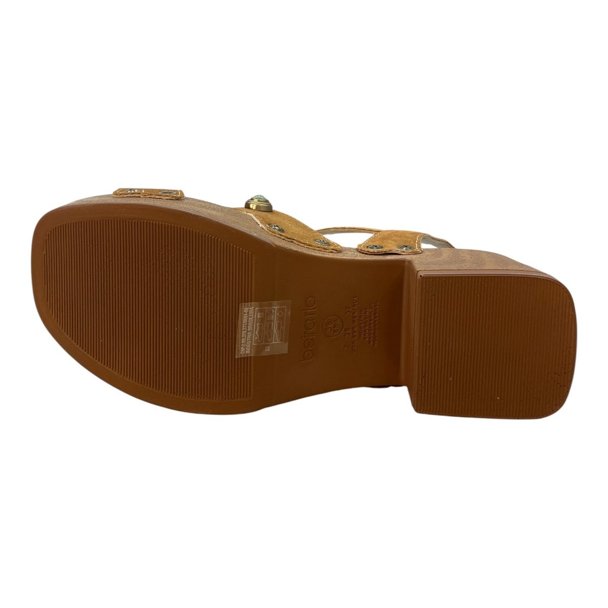 Sandalia Tamanco Feminino Beira Rio Casual Tratorado Camurça Salto Bloco 8559.104 Caramelo Marrom 3