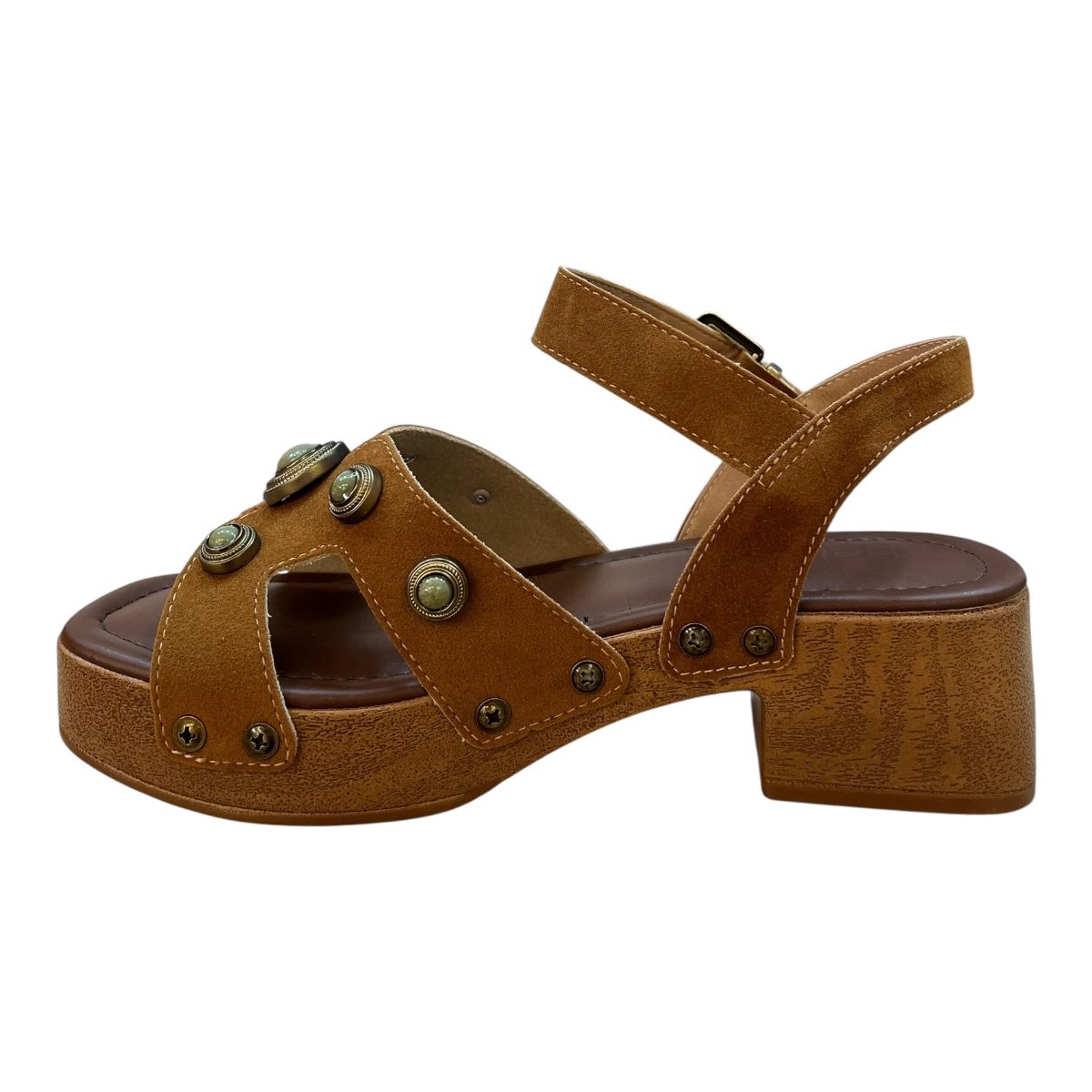 Sandalia Tamanco Feminino Beira Rio Casual Tratorado Camurça Salto Bloco 8559.104 Caramelo Marrom 4